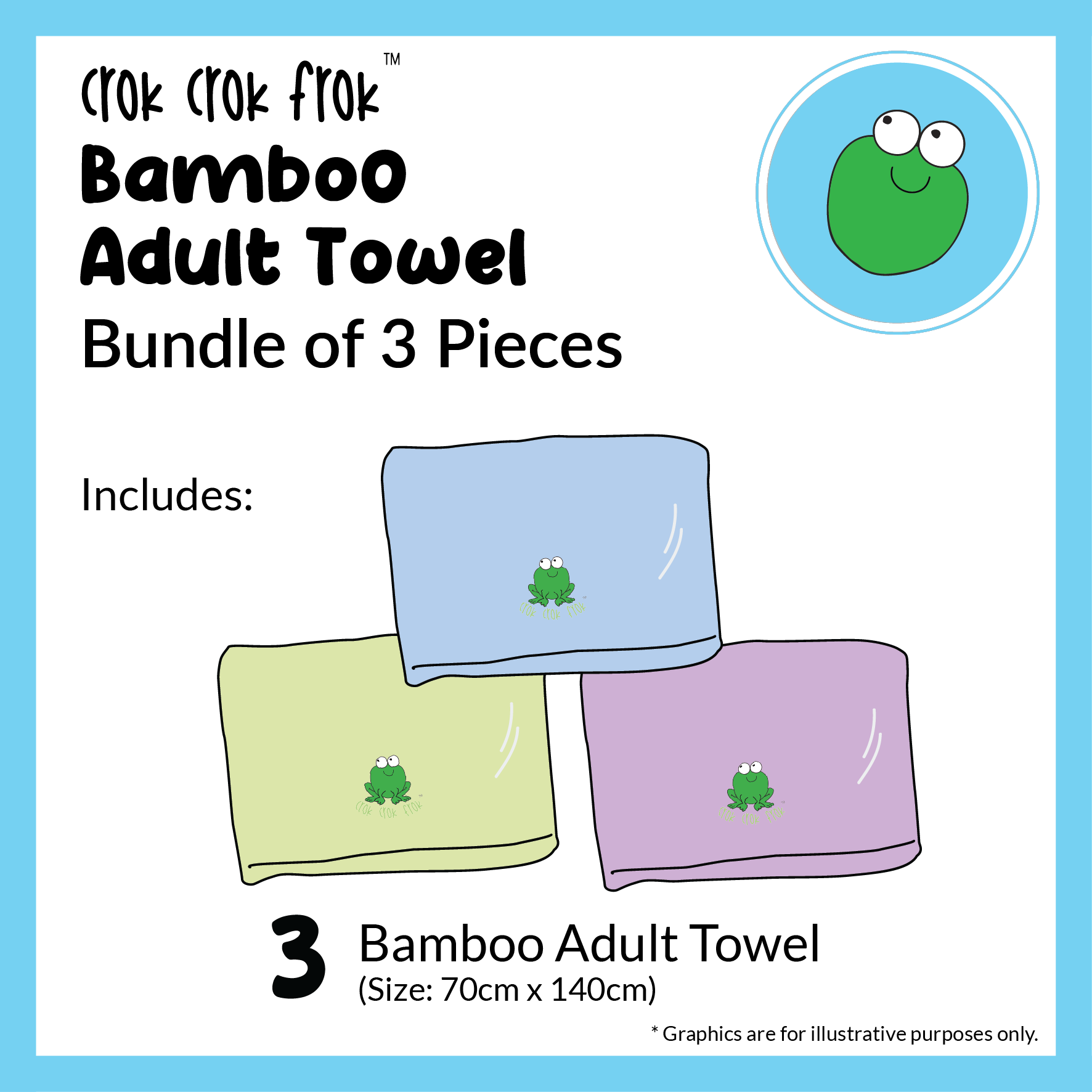 CrokCrokFrok Bamboo Adult Towel Bundle of 3