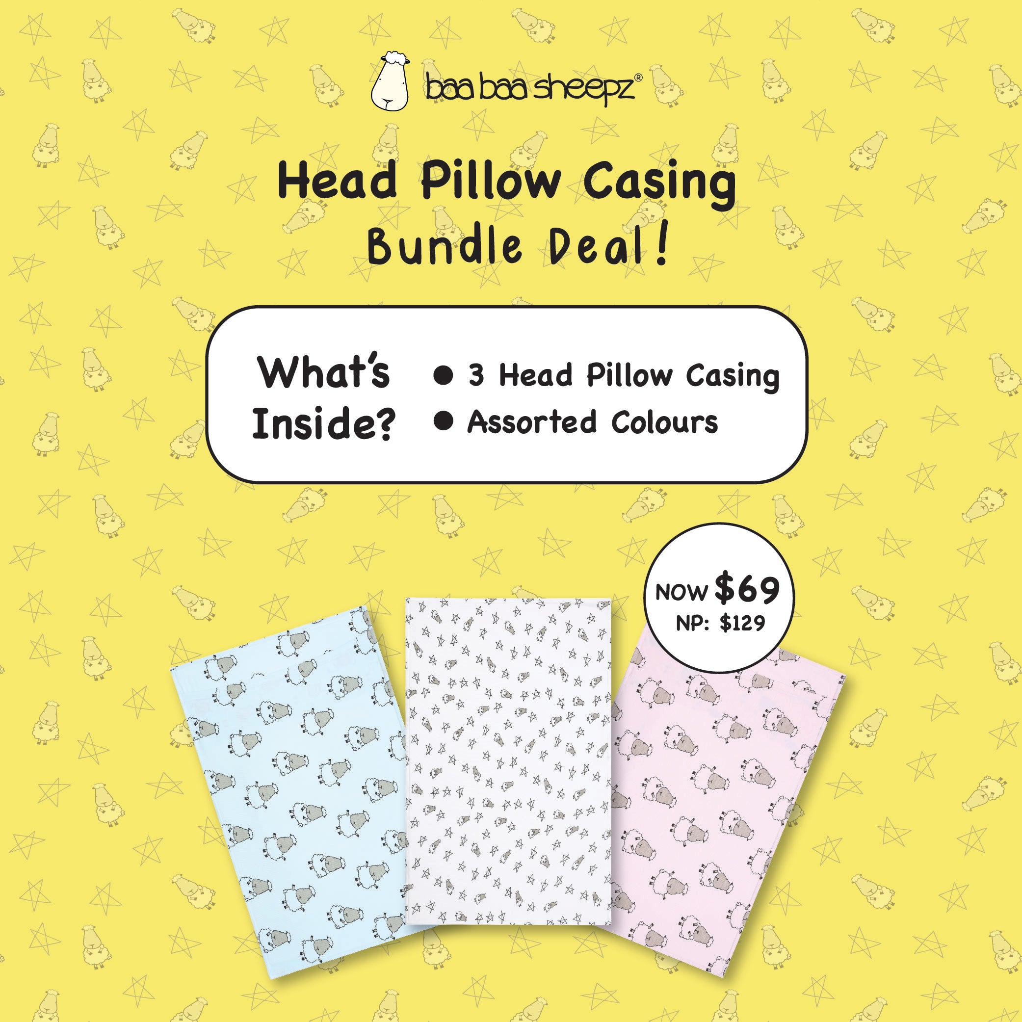 Head Pillow Casing Bundle of 3
