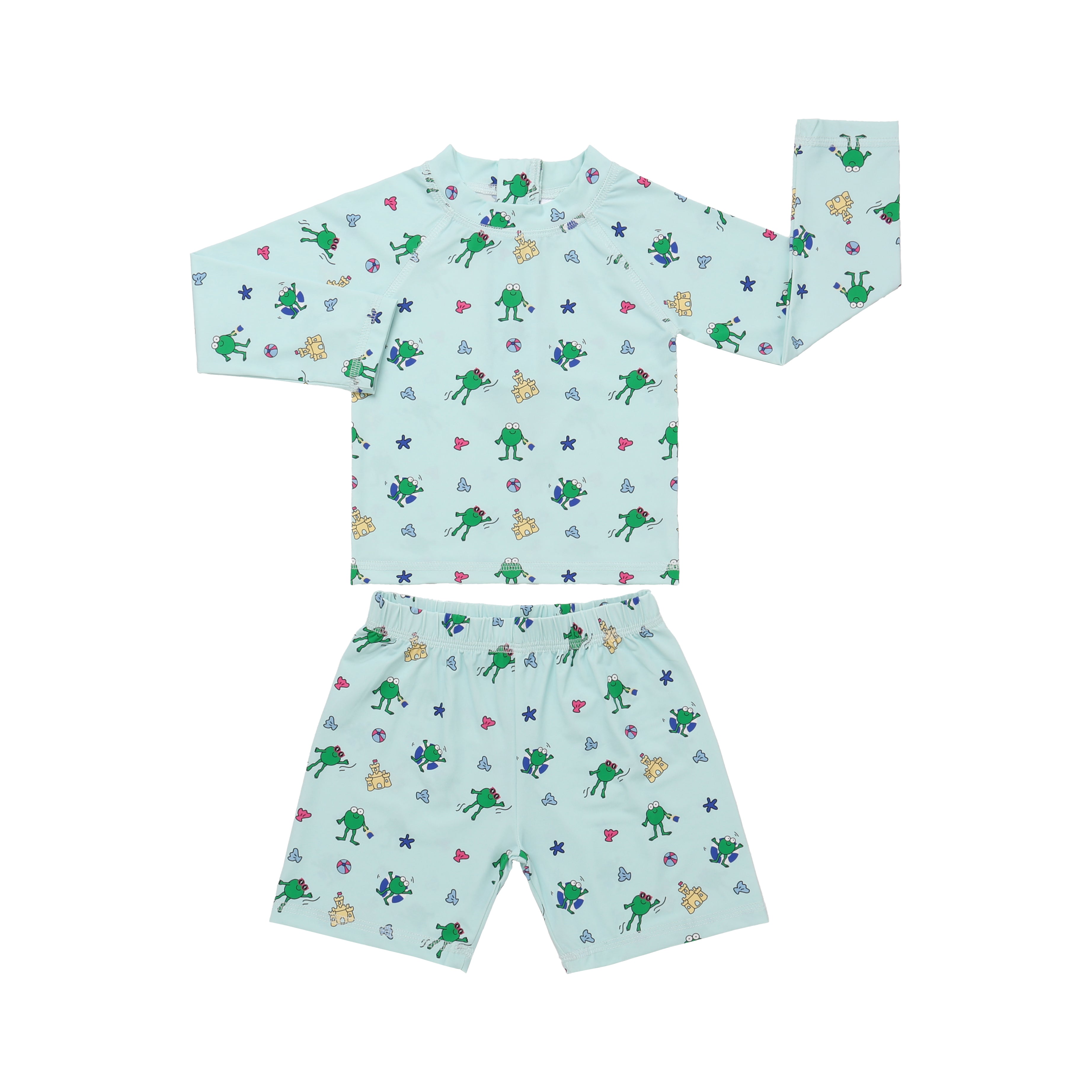 Boys Long Sleeve Swimsuit 002 Blue + Shorts