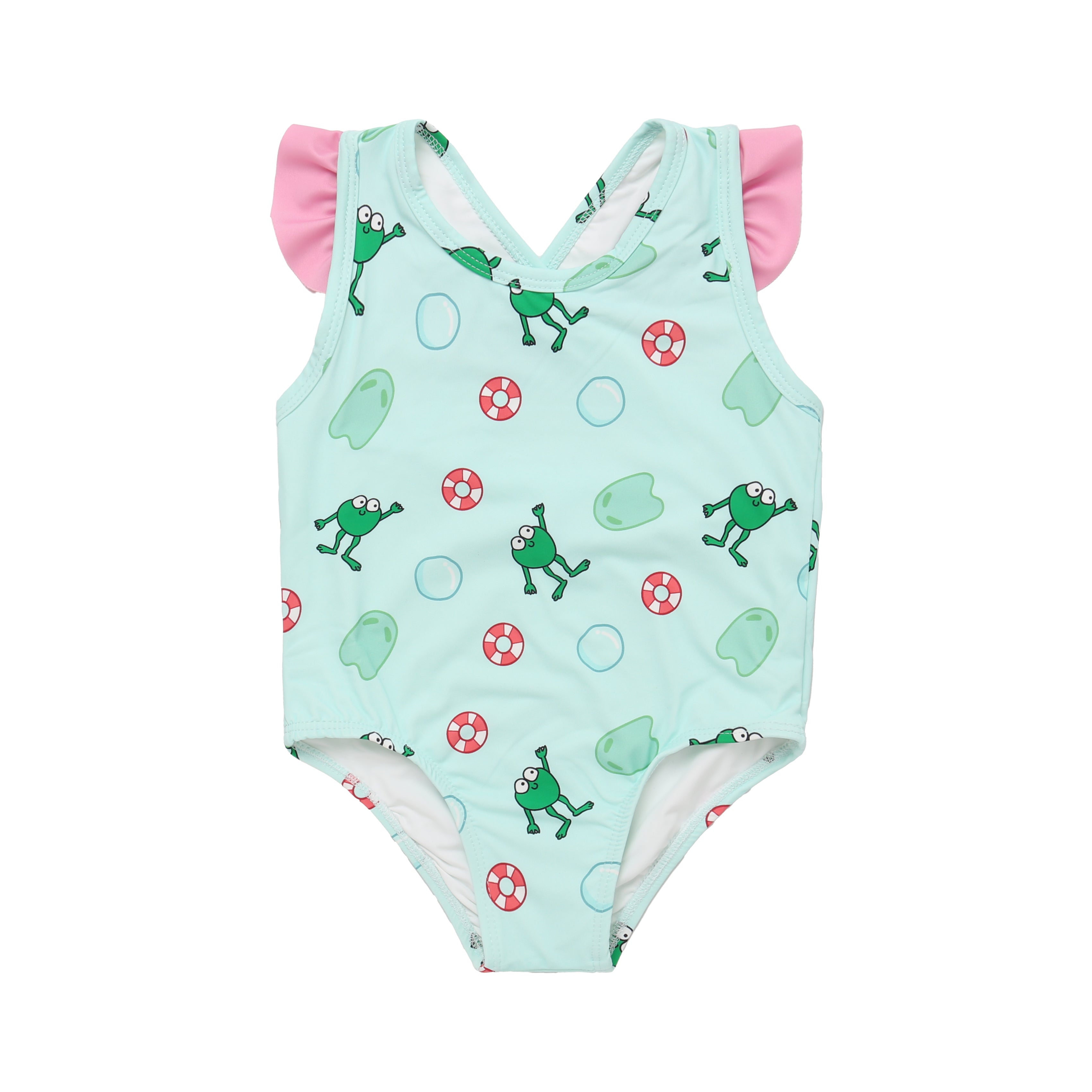 Girls Sleeveless Ruffle Swimsuit 005 Blue