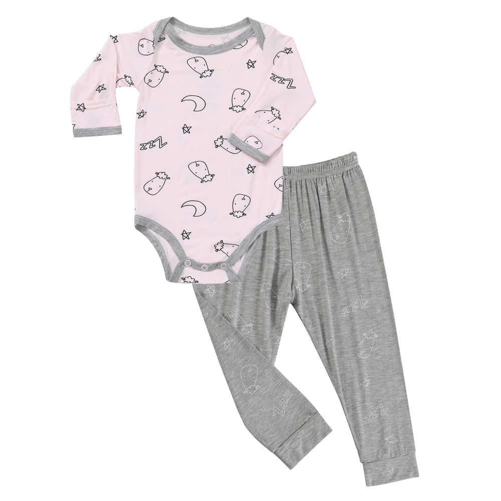 Long Sleeve Onesie Sweet Dreams Baa Baa Pink + Pant Sweet Dreams Baa Baa Grey