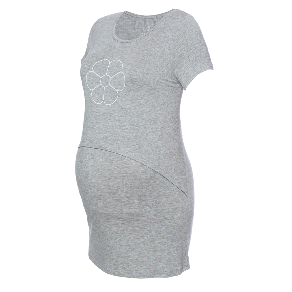 DooDooMooky Maternity & Nursing T-Shirt Mooky Flower Grey