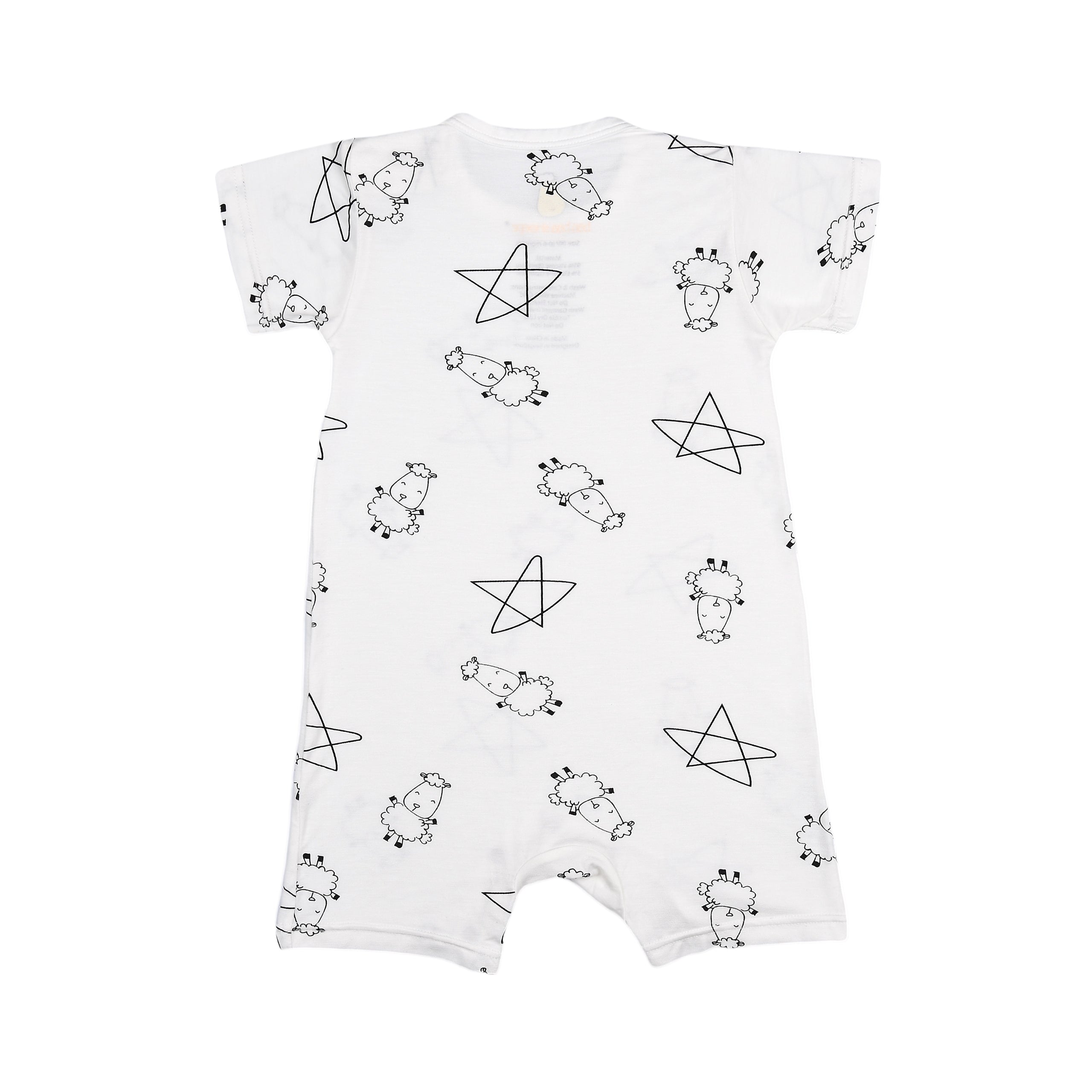 Romper Short Sleeve Cute Big Star & Sheepz White