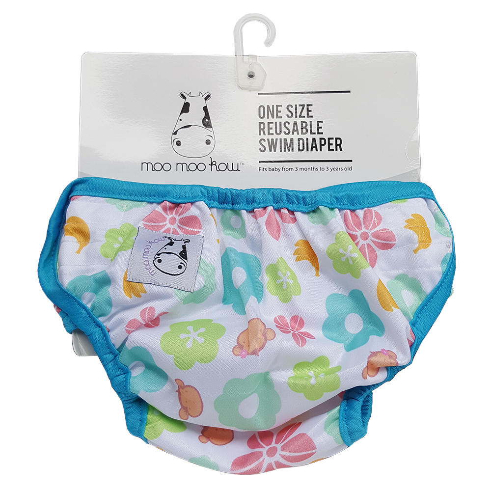 One Size Swim Diaper Mooky Flower with Blue Border