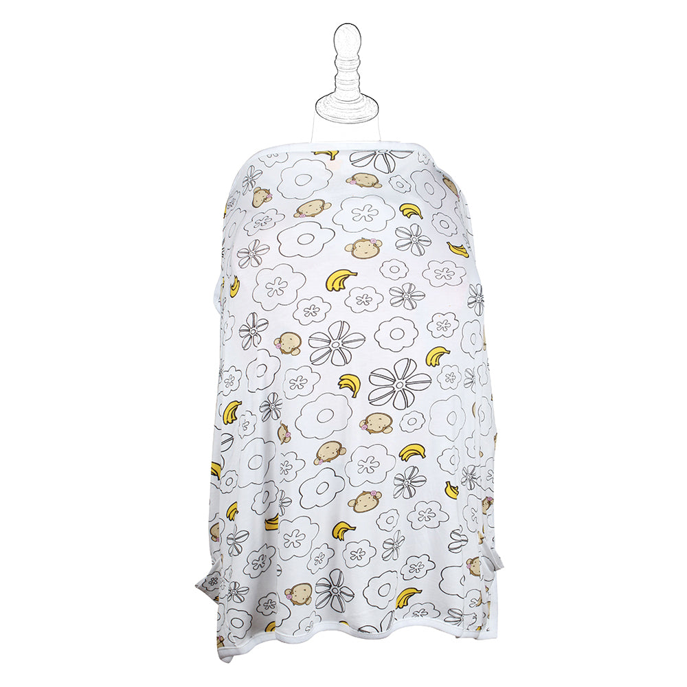 DooDooMooky Bamboo Nursing Cover Apron Type Adjustable size White Mooky Flower Banana