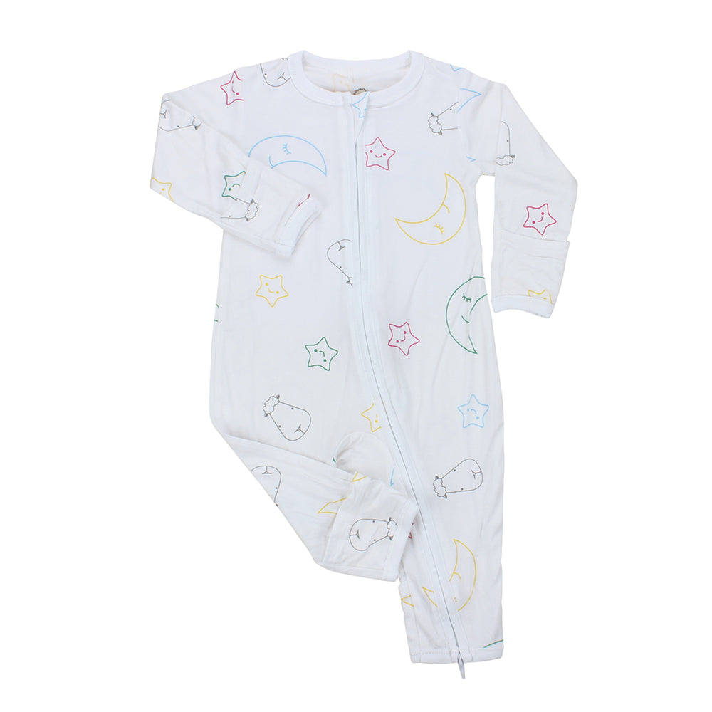 Romper Zip Colourful Moon & Star White