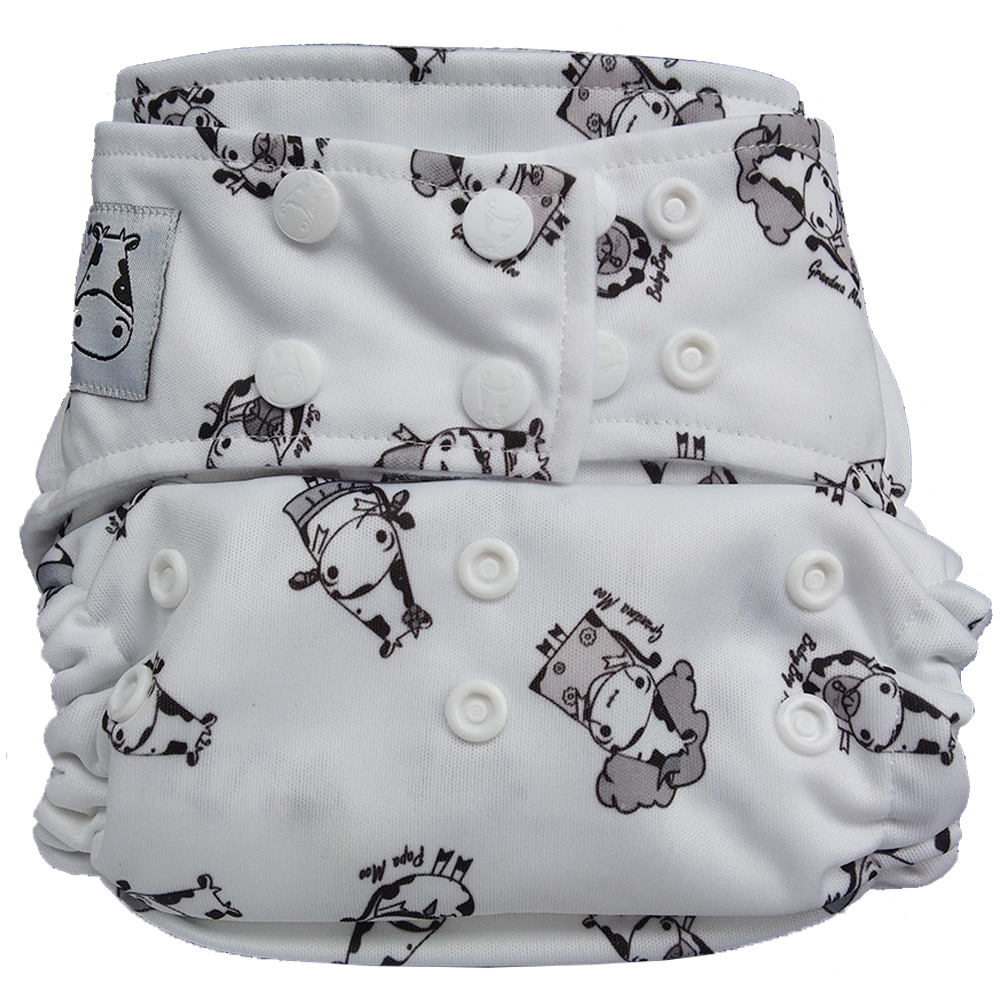 Cloth Diaper One Size Snap Moo Family White Button