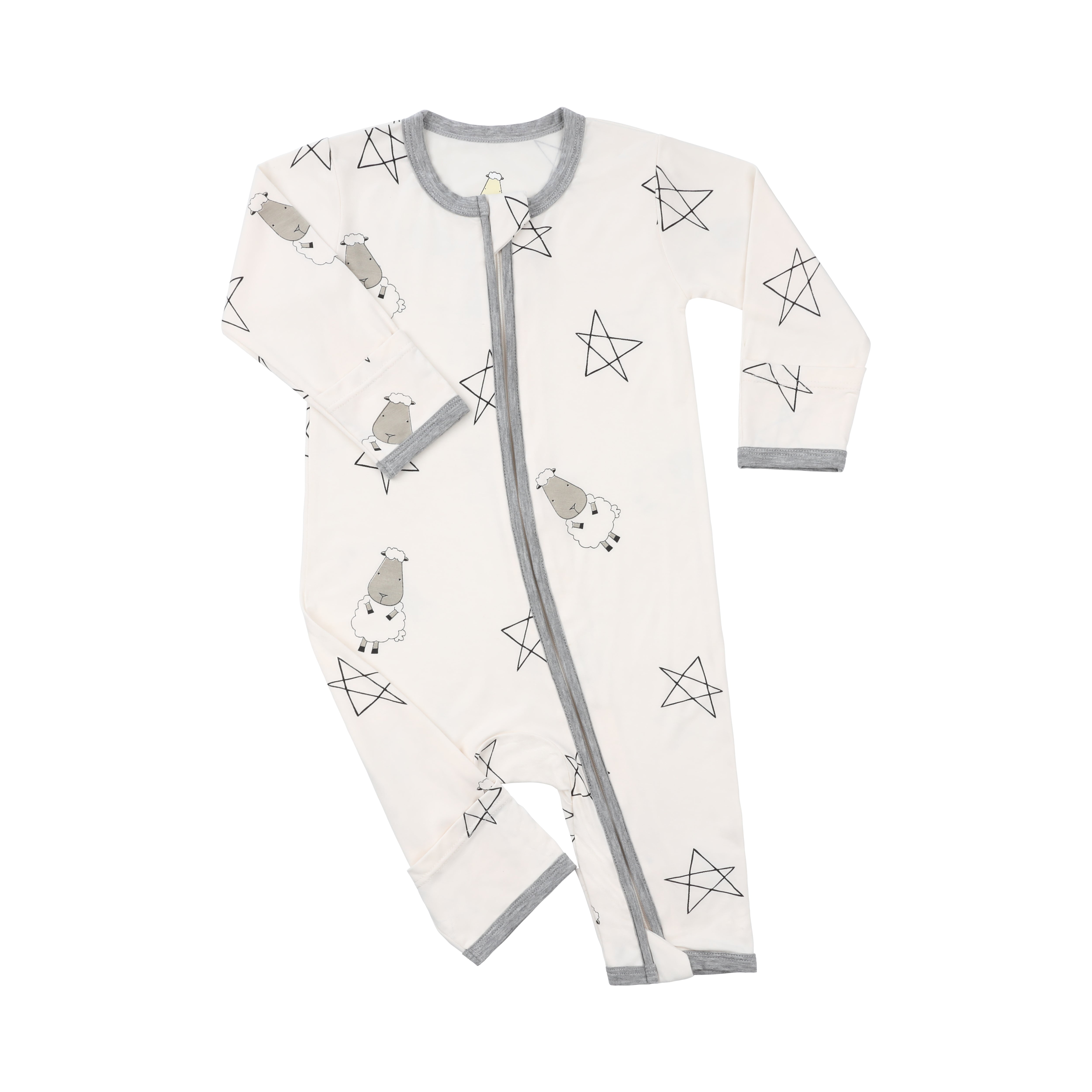 Romper Zip Big Star & Sheepz Yellow with Grey Border