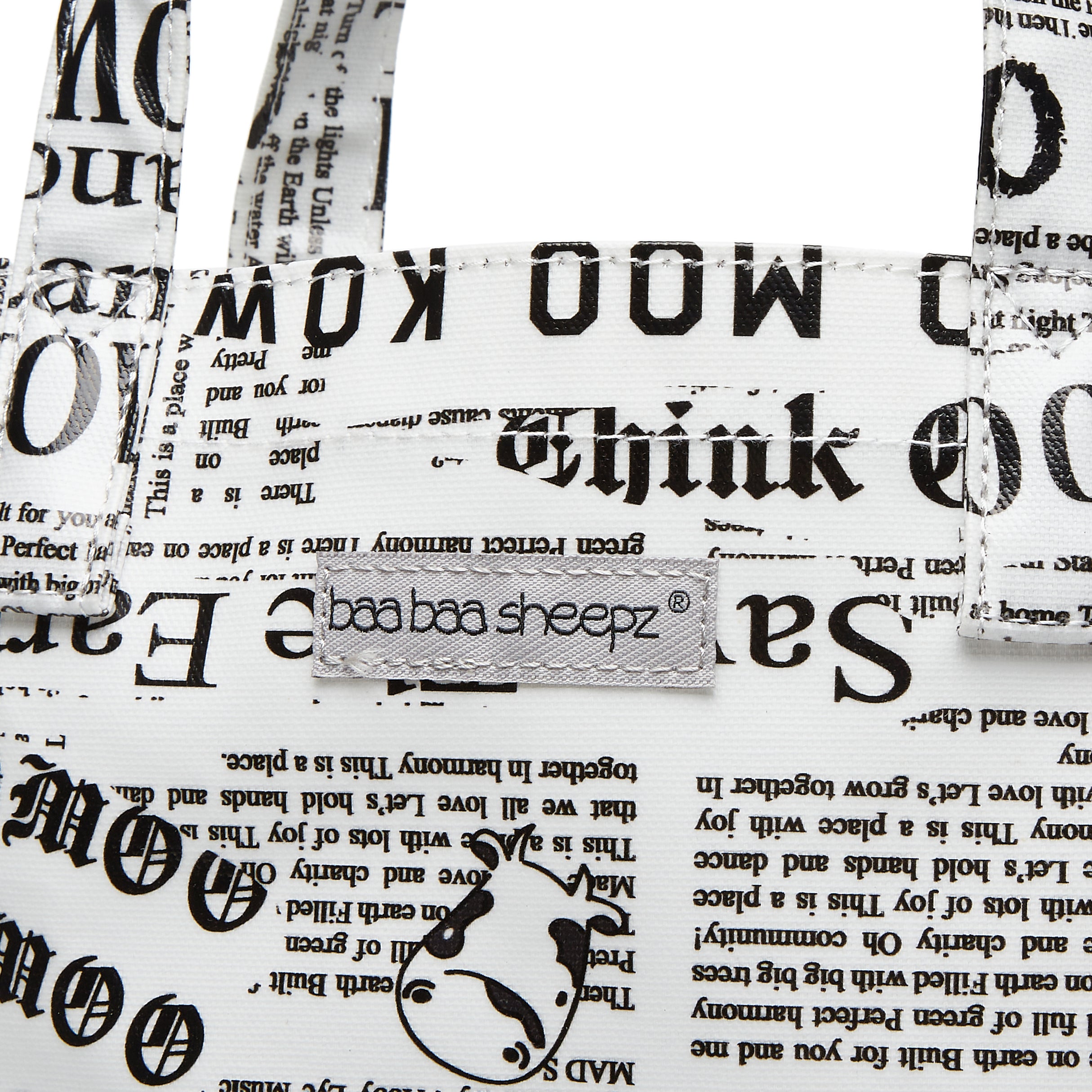 Moo Moo Kow Tote Bag Newspaper White - Large