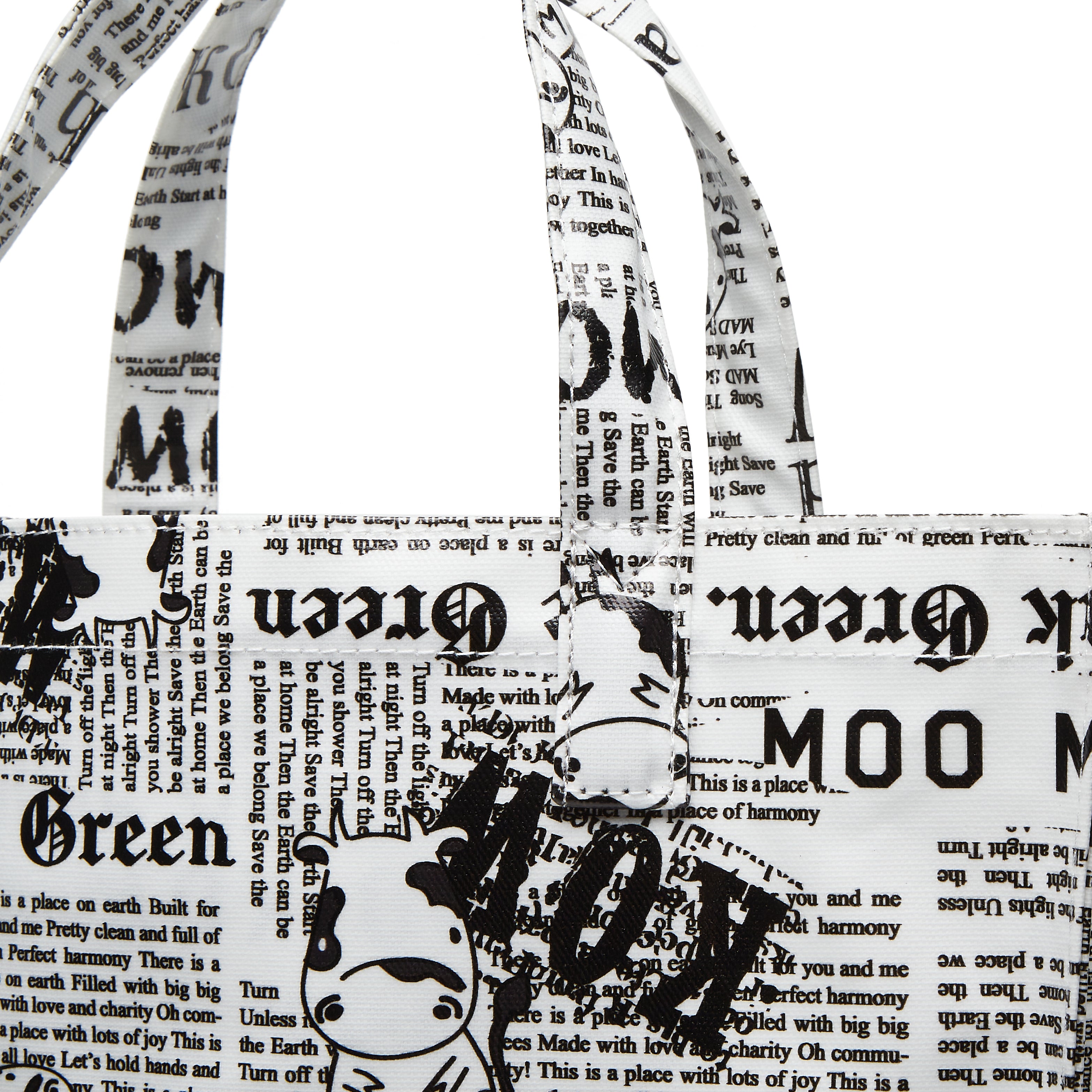 Moo Moo Kow Tote Bag Newspaper White