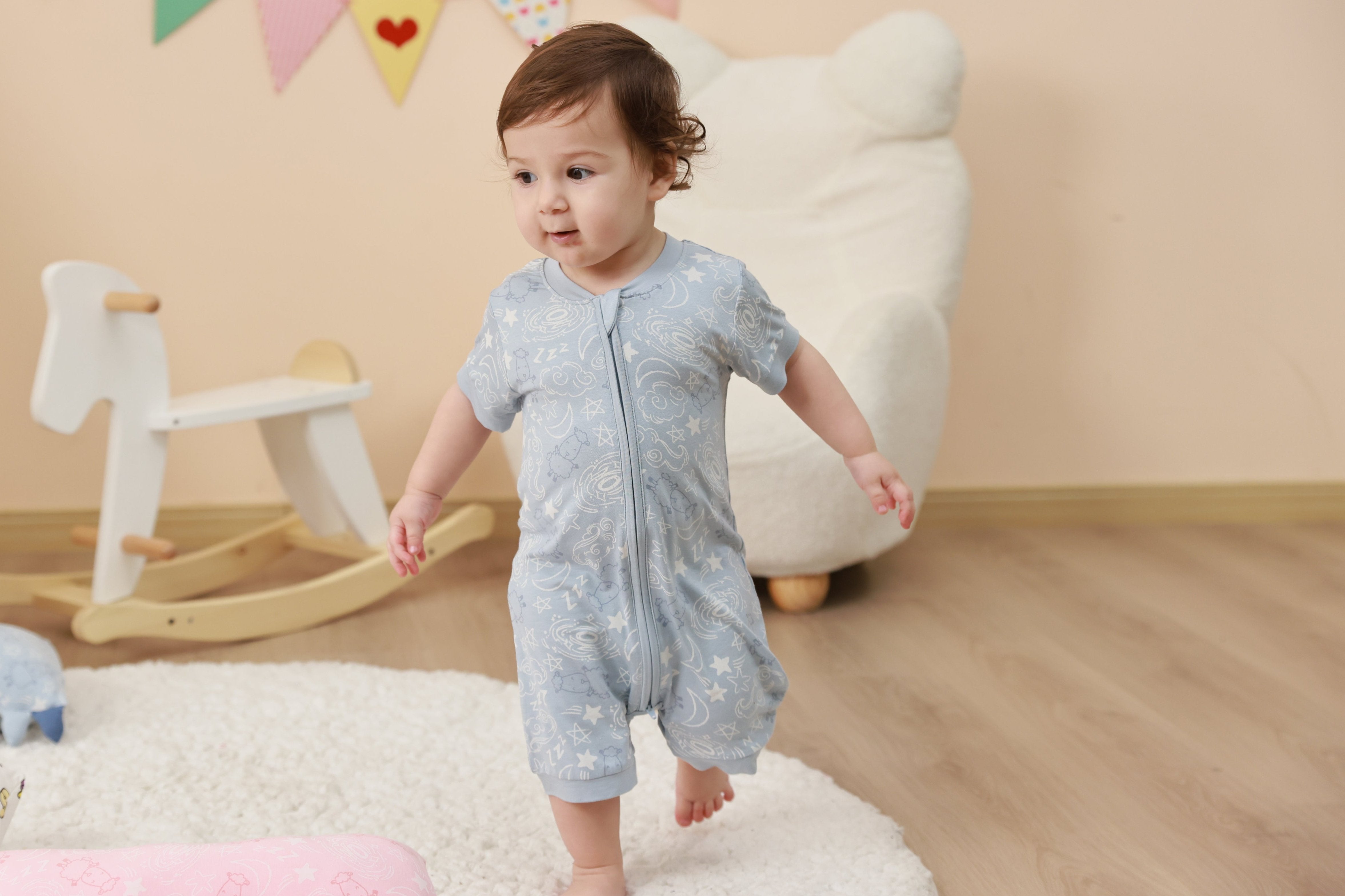 Romper Short Sleeve Zip Baa Baa in the Universe Blue