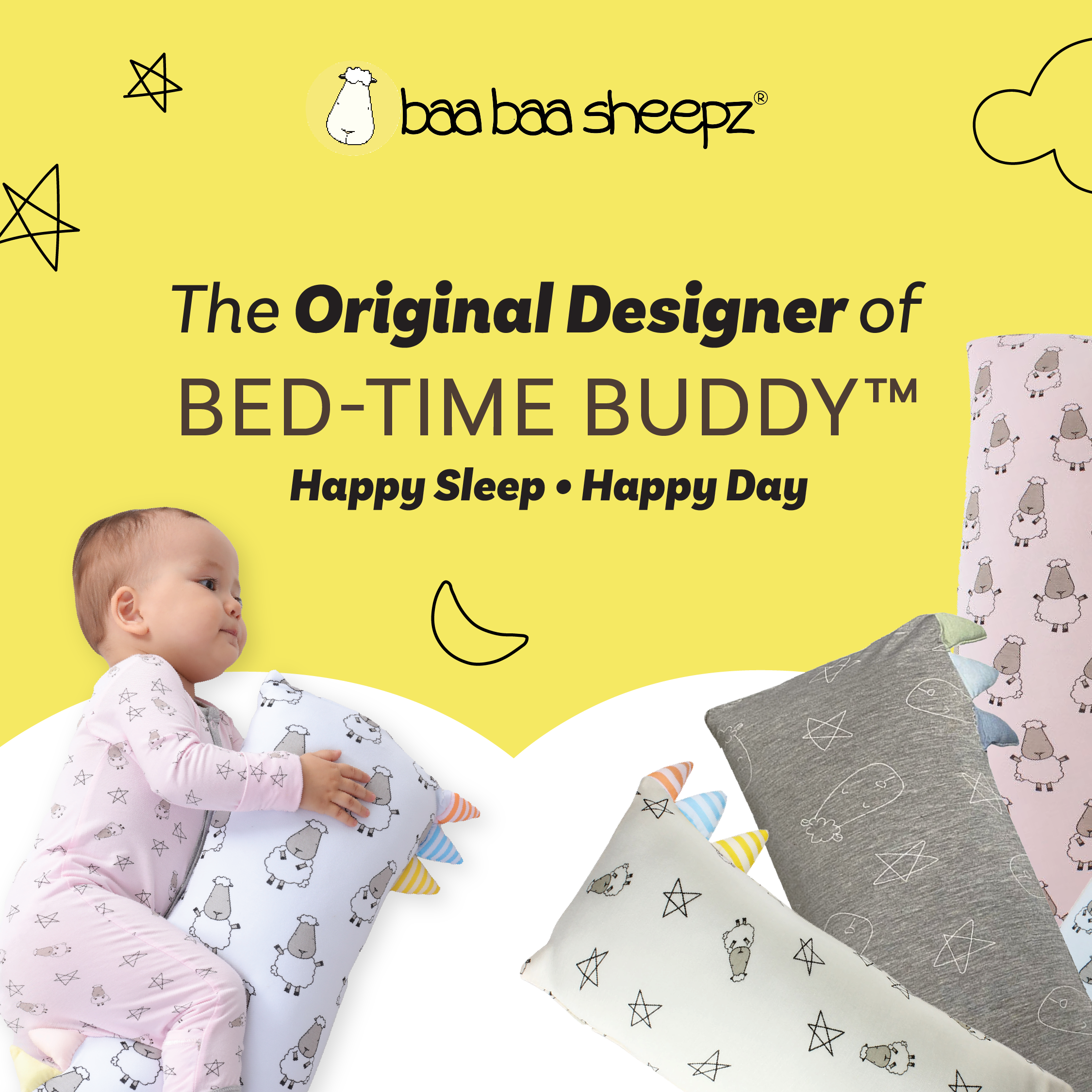 Bed-Time Buddy™ Goodnight Baa Baa White with Color tag - XL (size 31x86cm)