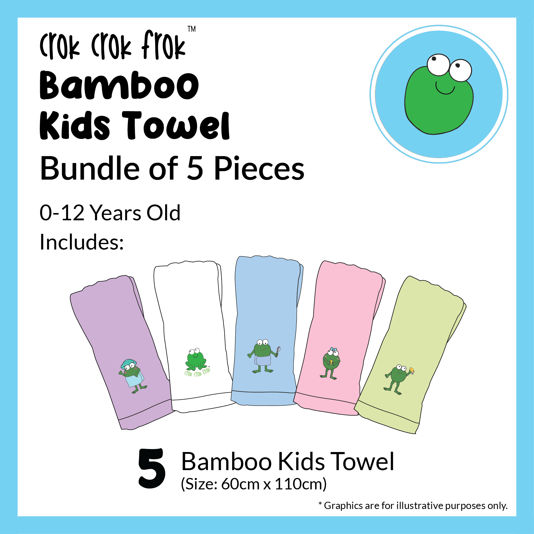 CrokCrokFrok Bamboo Kids Towel Bundle of 5