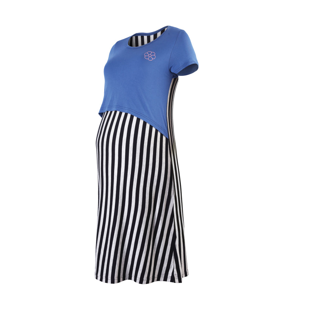 DooDooMooky Maternity & Nursing Dress Navy Top with Black Striped Dress