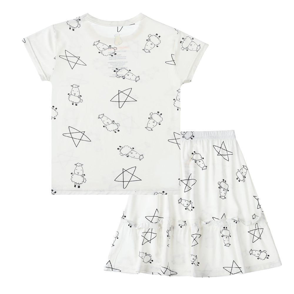 Short Sleeve Shirt Cute Big Star & Sheepz White + Skirt Cute Big Star & Sheepz White
