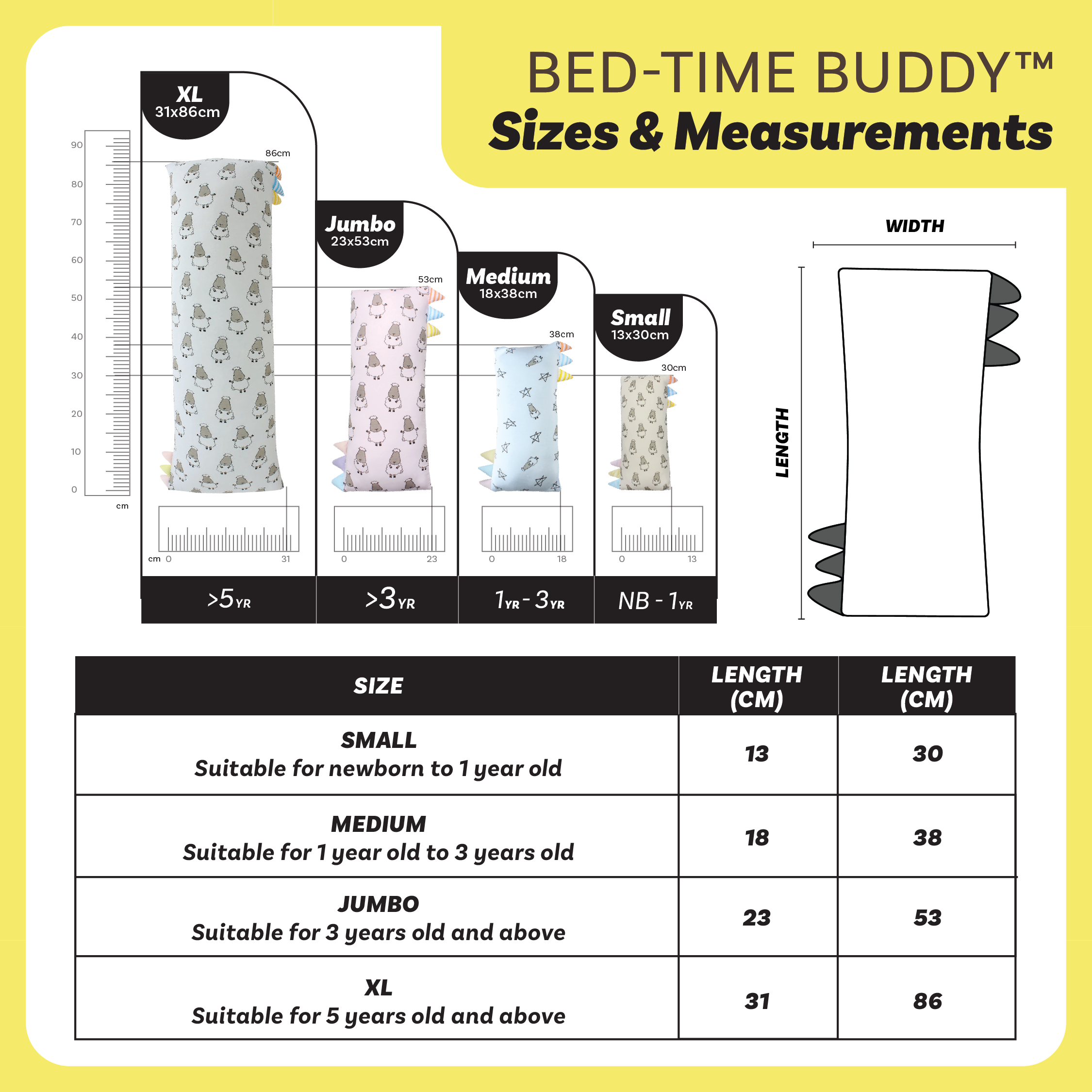 Bed-Time Buddy™ Sweet Dreams Baa Baa Grey with Color tag - Jumbo (size 23x53cm)