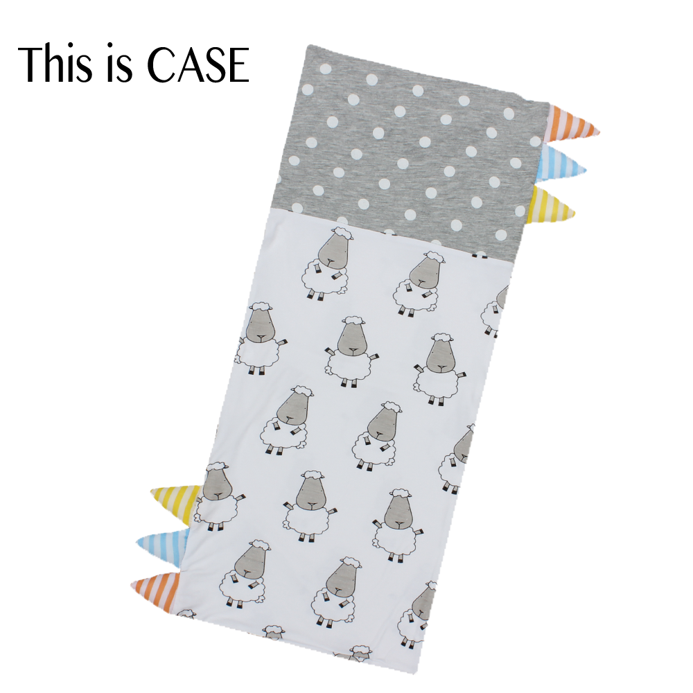 Bed-Time Buddy™ Case Big Sheepz White + Polka Dot Grey with Stripe tag - Jumbo