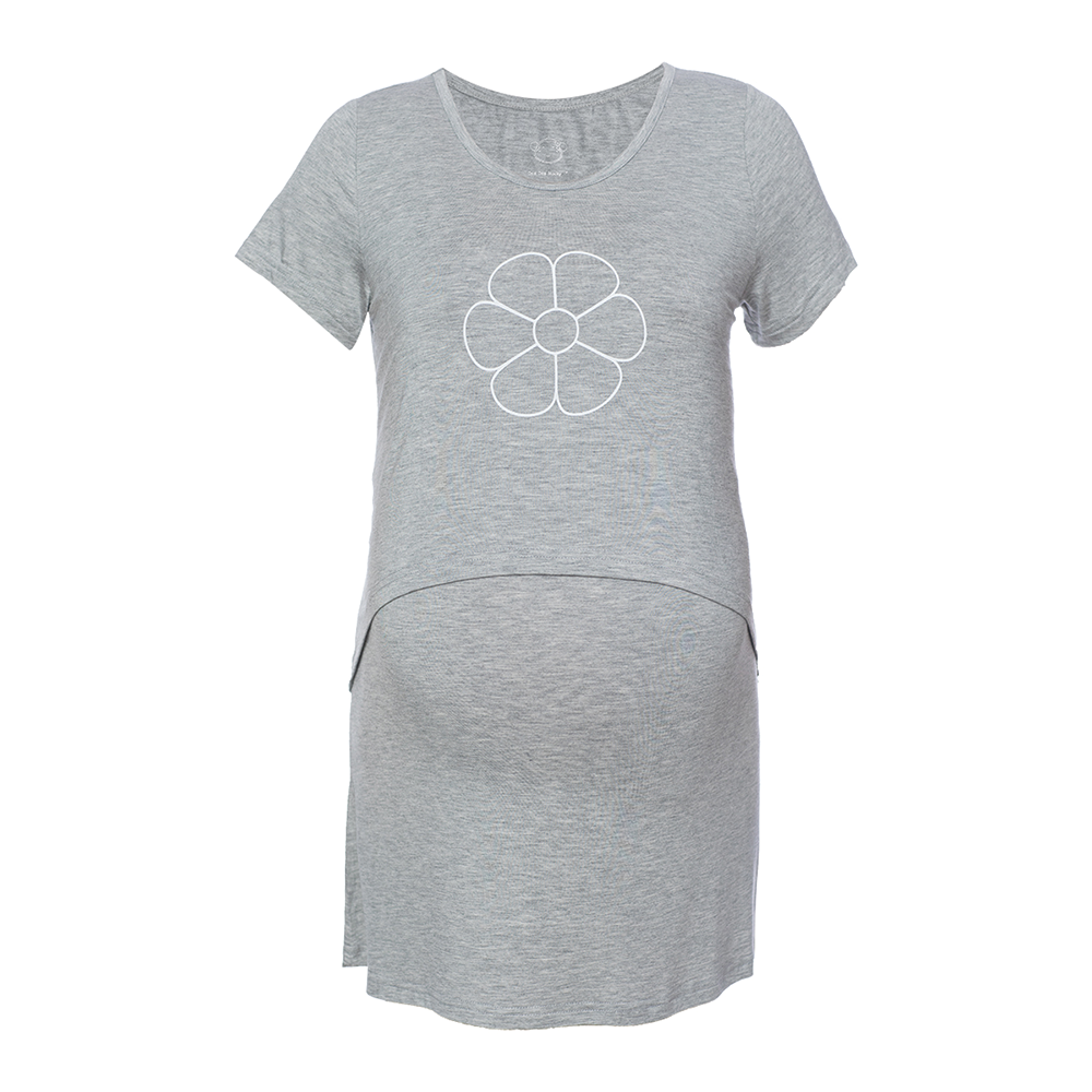 DooDooMooky Maternity & Nursing T-Shirt Mooky Flower Grey