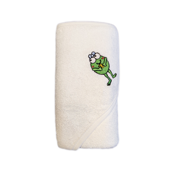 CrokCrokFrok Bamboo Hooded Towel Crok Girl for Baby & Toddler - White