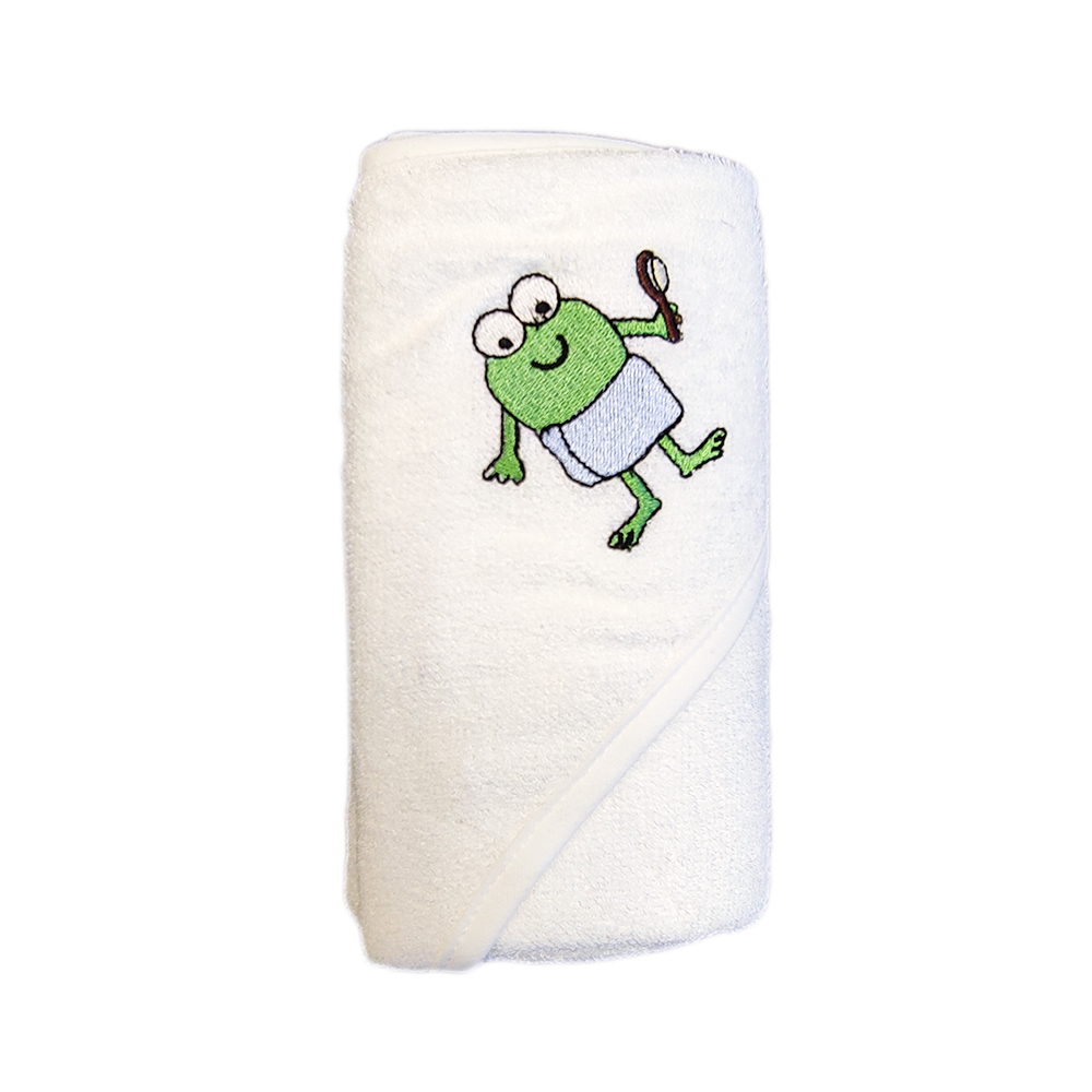 CrokCrokFrok Bamboo Hooded Towel Crok Papa for Baby & Toddler - White