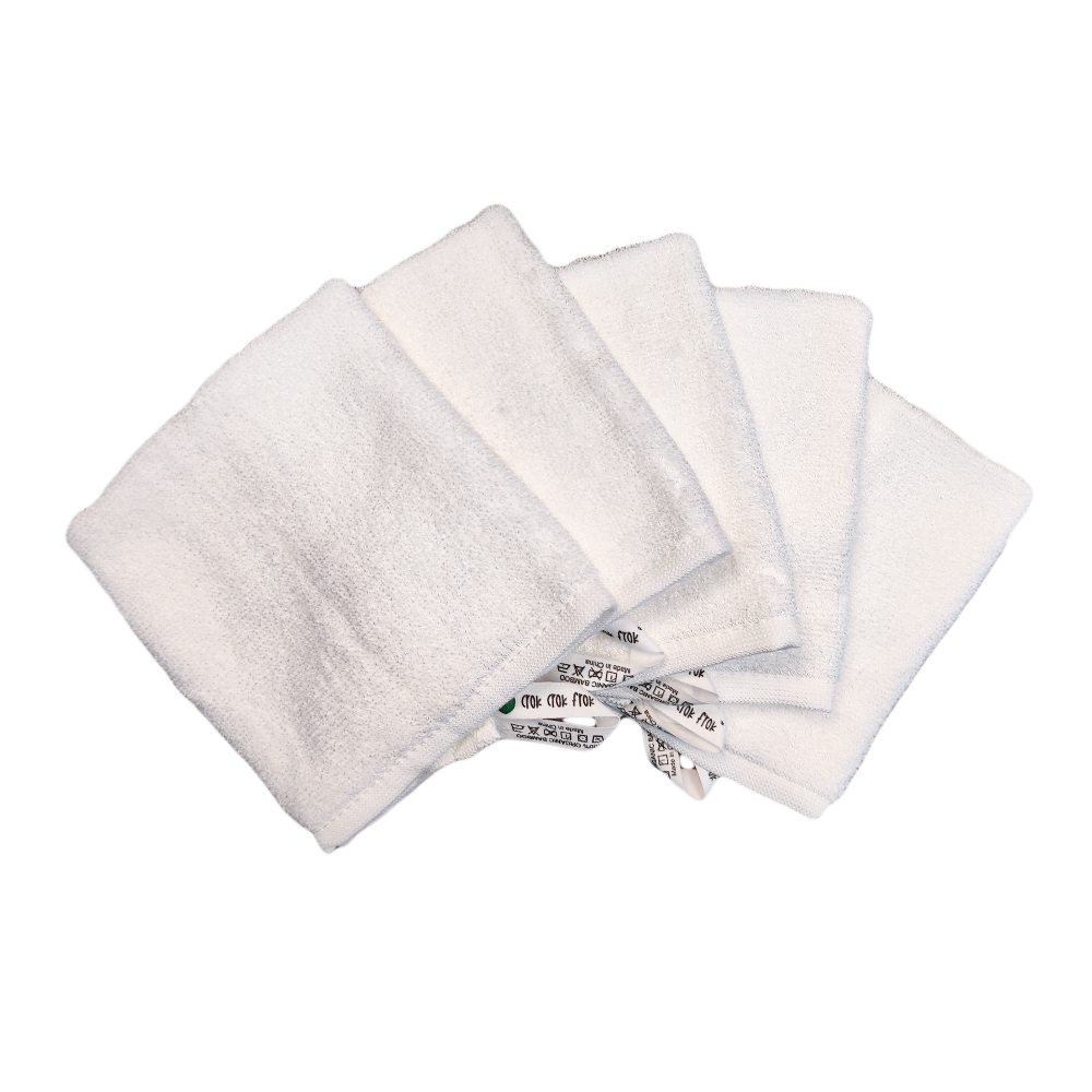 CrokCrokFrok Bamboo Wash Cloth - White - Bundle Of 5 Pieces