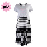 DooDooMooky Maternity & Nursing Dress Grey Top with Black Striped Dress