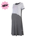 DooDooMooky Maternity & Nursing Dress Grey Top with Black Striped Dress