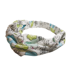 DooDooMooky - Hair Band - Mooky Flower White with Blue and Green Flower - Wide