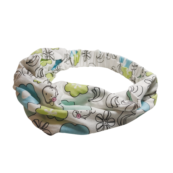 DooDooMooky - Hair Band - Mooky Flower White with Blue and Green Flower - Wide