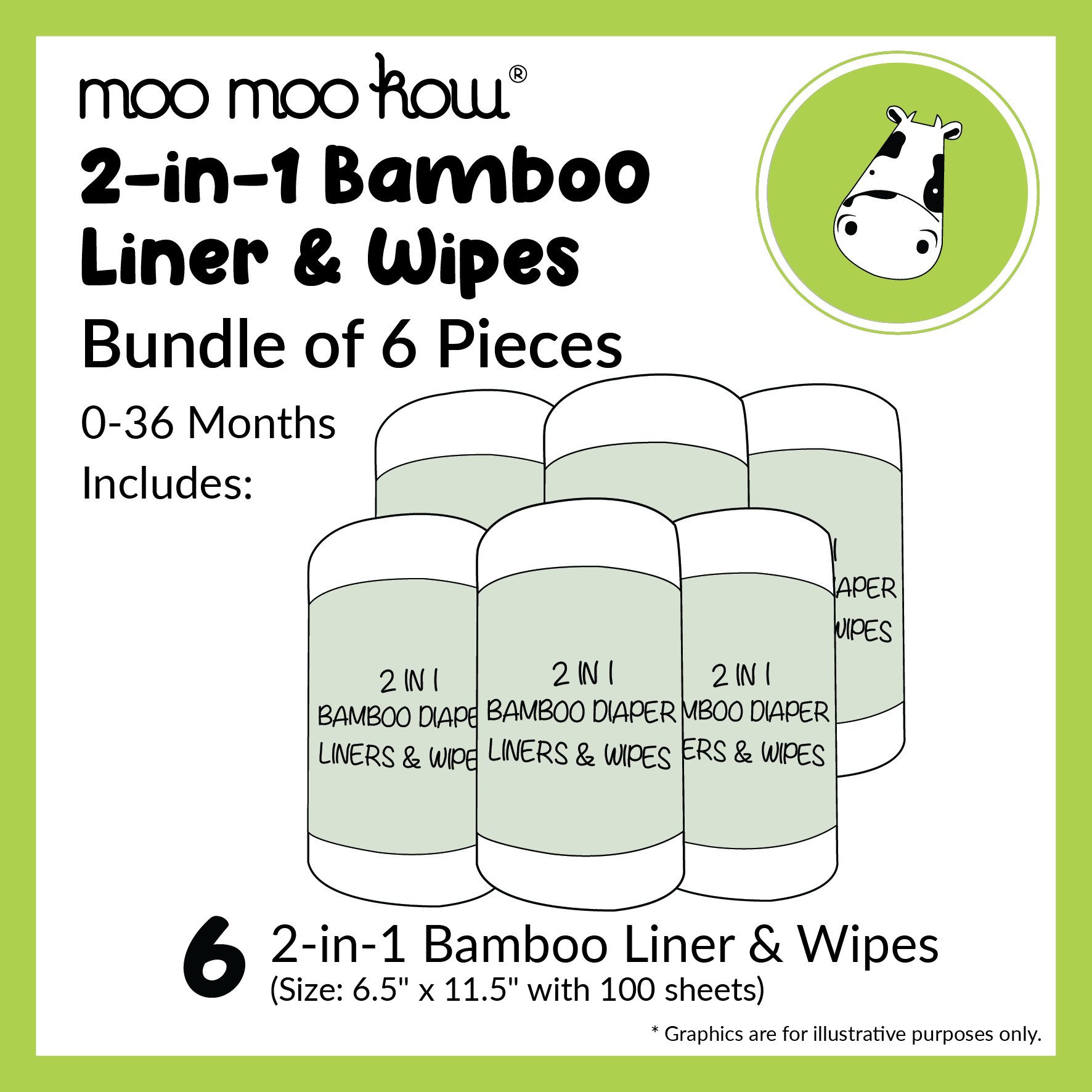 2 in 1 Bamboo Diaper Liners & Wipes (Bundle of 6)