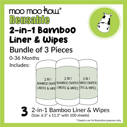 2 in 1 Bamboo Diaper Liners & Wipes (Bundle of 3)