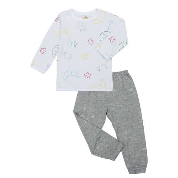 Pyjamas Set Colourful Moon & Star White + Big Moon & Sheepz Grey