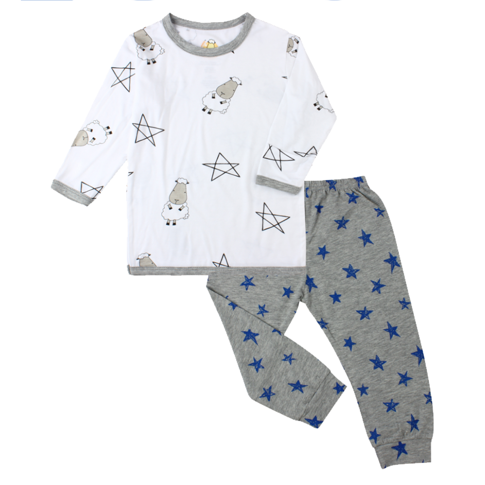 Pyjamas Set White Big Star & Sheepz + Blue Star