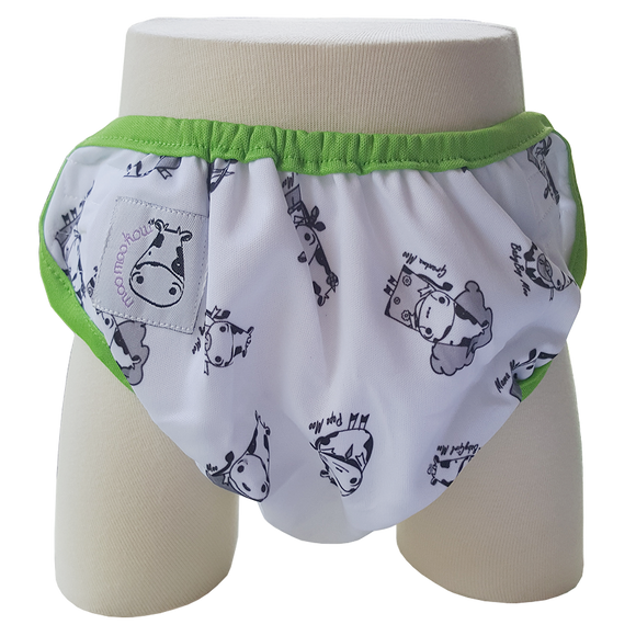 One Size Swim Diaper Moo Family with Green Border
