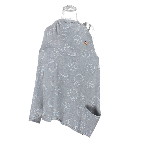 DooDooMooky Bamboo Nursing Cover Adjustable size Grey Mooky Flower - Apron Type