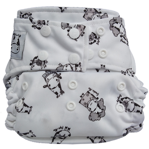 Cloth Diaper One Size Snap - Moo Family White Button